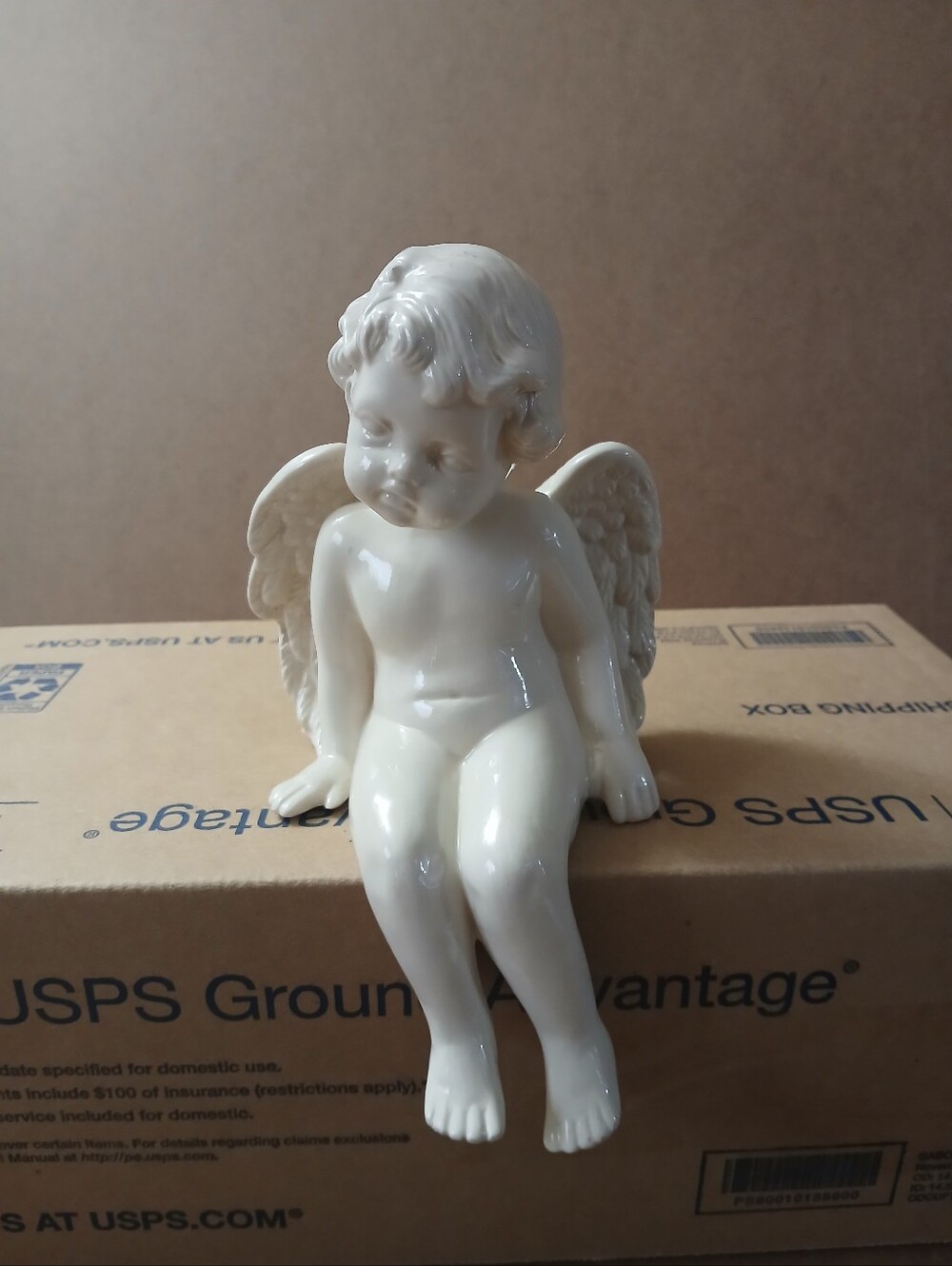 Porcelain White Shelf Setter Cherub Figurine Decorative Accent